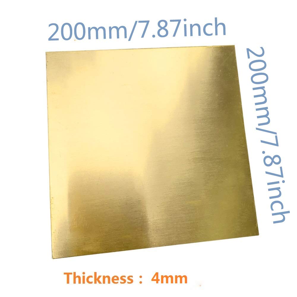 arkusze ecoppr， Blacha mosiężna H62 do dekoracji DIY Laboratorium obróbki metali i mebli(Thickness 4mm,200x200mm)