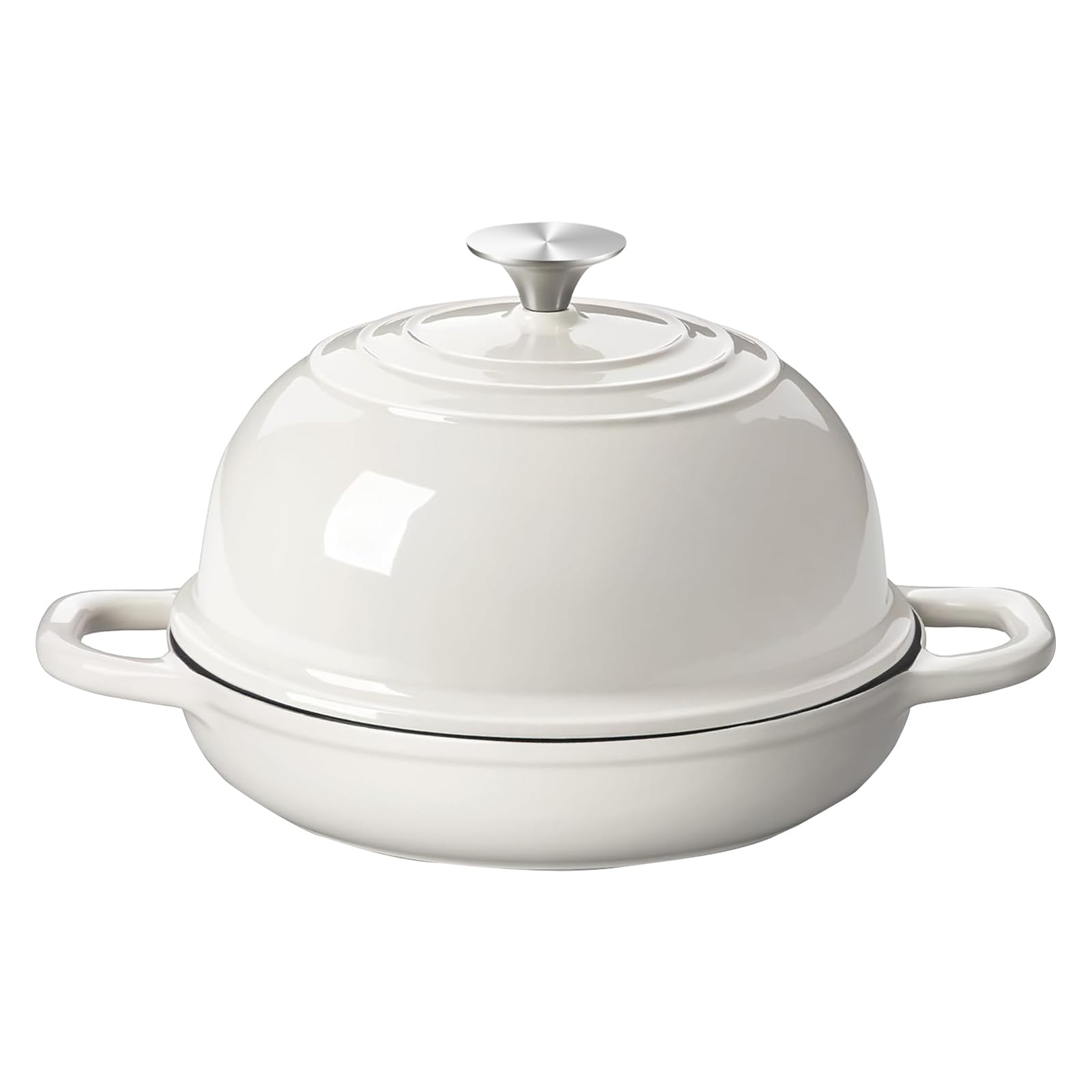 Forno olandese in ghisa smaltata per la preparazione del pane, padella antiaderente in ghisa con coperchio per cuocere pane, arrostire, brasare e friggere (bianco)