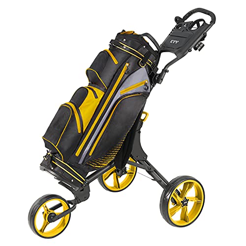 Image of KVV 3 Wheel Golf Push Cart Ultra Lightweight Smallest Folding Size, New-Version Scorecard Holder