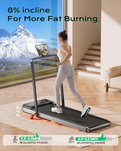 Image of TREAFLOW Walking Pad with Incline, Foldable Treadmill with Handrail for Home Office, Portable Walking Machine, Low Noise, LED Display, 6.2 MPH