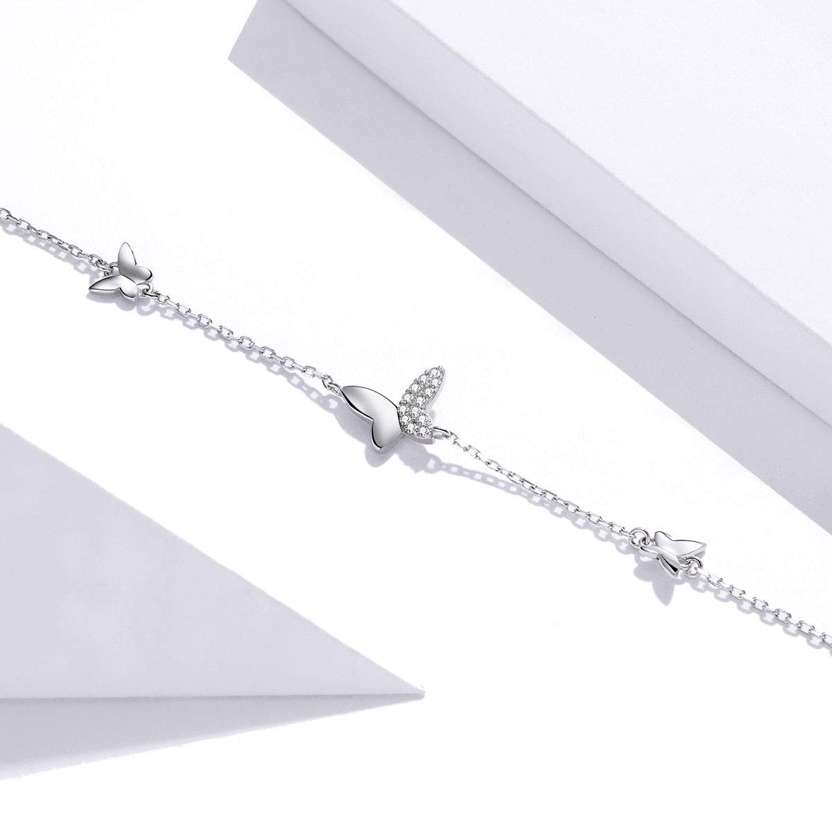 LYGBAOFUL Pulsera de Cadena con Cierre de Langosta para Mujer, de Plata de Ley 925, Mariposa voladora, joyería de Plata OOTD Popular, Regalo Femenino