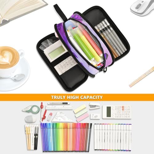 Image of ALAZA Butterfly Purple Flowers Pencil Case for Boys Girls Kids Pencil Pouch 3 Compartment Pen Bag Large Capacity Storage Pencil Holder School Students with Zipper