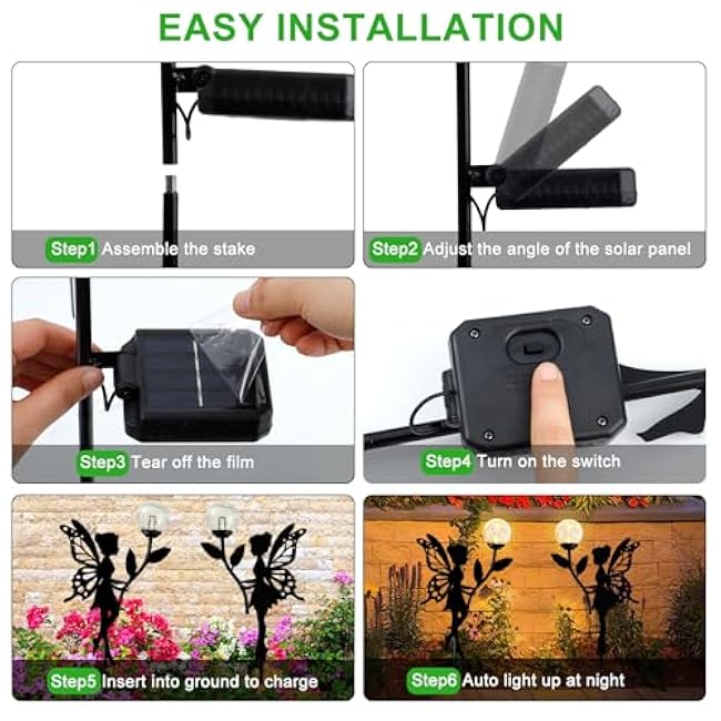 Ouddy Decor 2 Pack Solar Fairy Garden Decor, Metal Statues with Crackle Glass Globe Lights Silhouette Waterproof for Outdoor Lawn Patio Yard Pathway Home Decorations Gardening Gifts