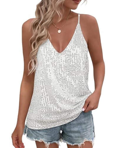 AURUZA Womens Tank Tops V Neck Sparkle Shimmer Sequin Camisole Tank Tops