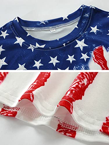 Image of Toddler Girls July 4th Shirts American Flag Ruffle Short Sleeve Patriotic Red White Blue Star Outfits Blouse Tops
