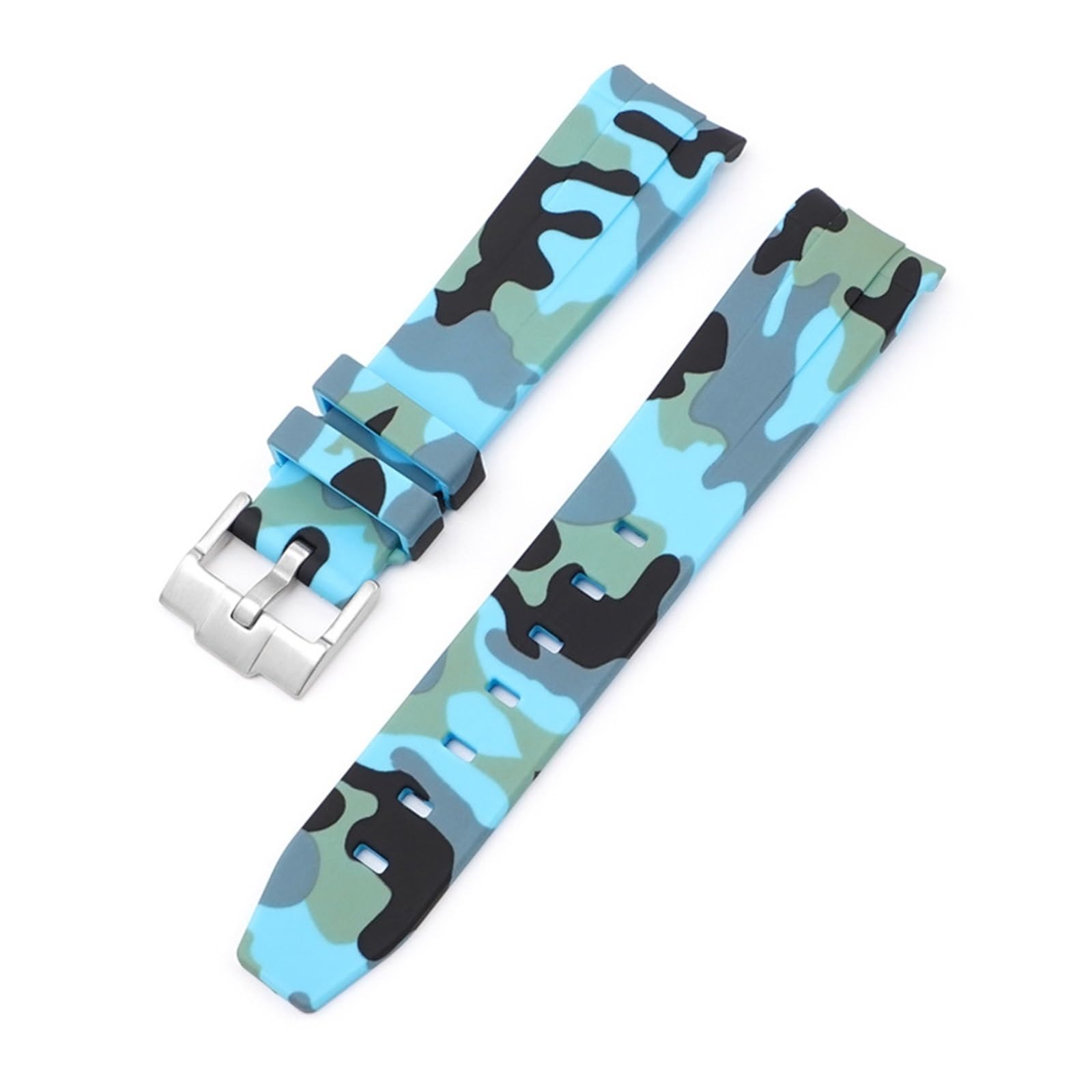 Naturalny fluor gumowy pasek do zegarka 20mm zakrzywiony koniec wymiana paska Rolex nowe paski do zegarków RPG Green Submariner Explorer 2, niebieski / szary, 20mm