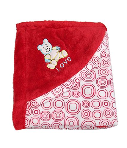 Teddy Love Fur Design Polar Fleece Red Blanket with Hood