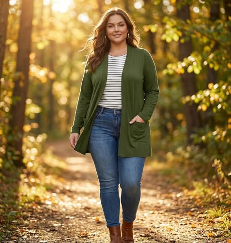 Image of OLRIK Plus Size Cardigan for Women 2026 Lightweight Open Front with Pockets