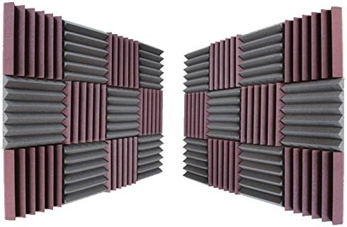 (24 Pk) 2"x12"x12" Burgundy/Charcoal Soundproofing Foam Sheets Acoustic Wall Panels Tiles Studio Foam Sound Proof Padding Wedges Insulation Sound Dampening Foam Recording Studio Equipment