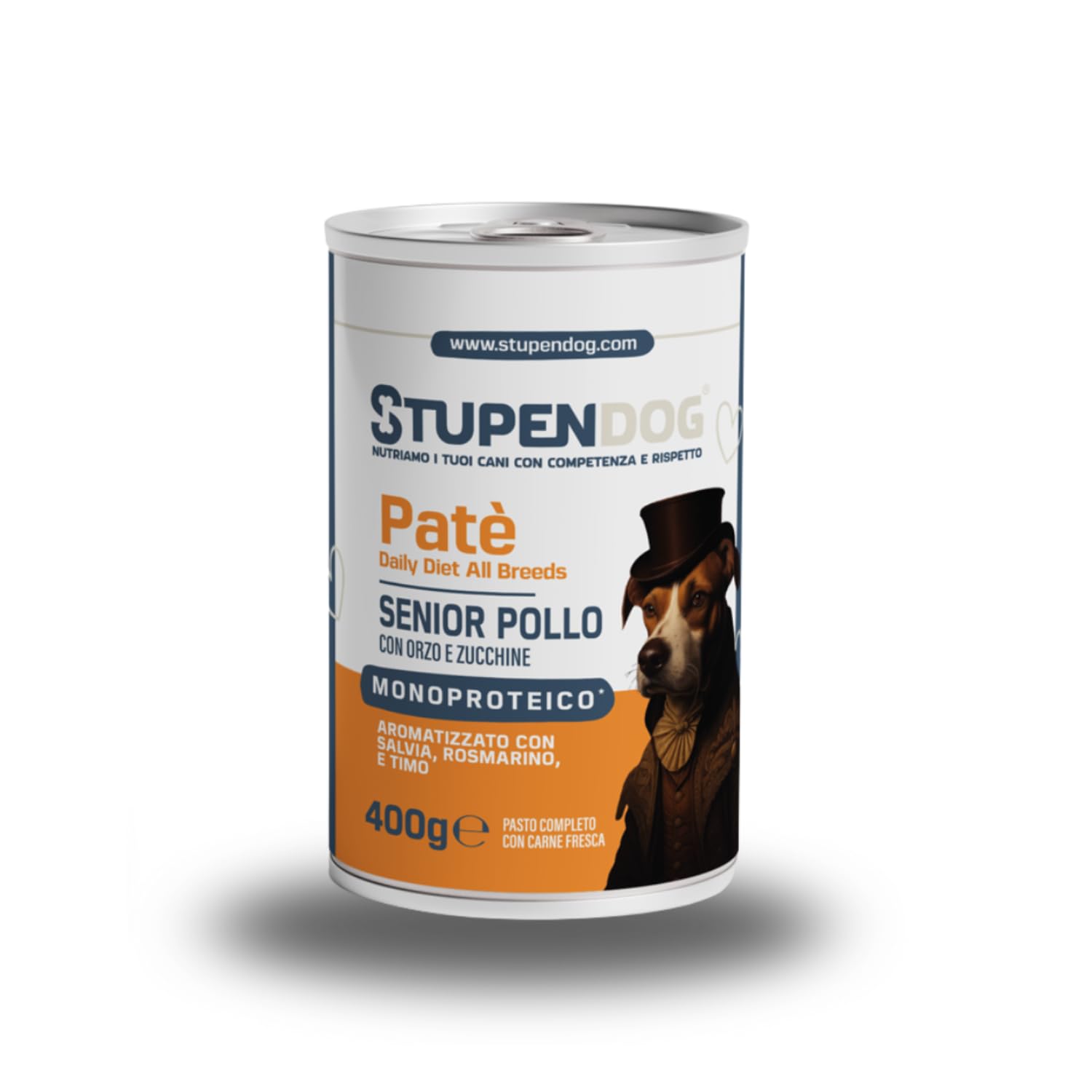 STUPENDOG Pâté senior au poulet avec orge et courgettes – 94% poulet frais, avec glucosamine et chondroïtine – Nourriture humide naturelle pour chiens âgés, sans conservateurs (12x400g)