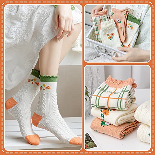 Oureamod 5 Pack Flower Womens Girls Cotton Crew Socks (Orange Series) #TOP4