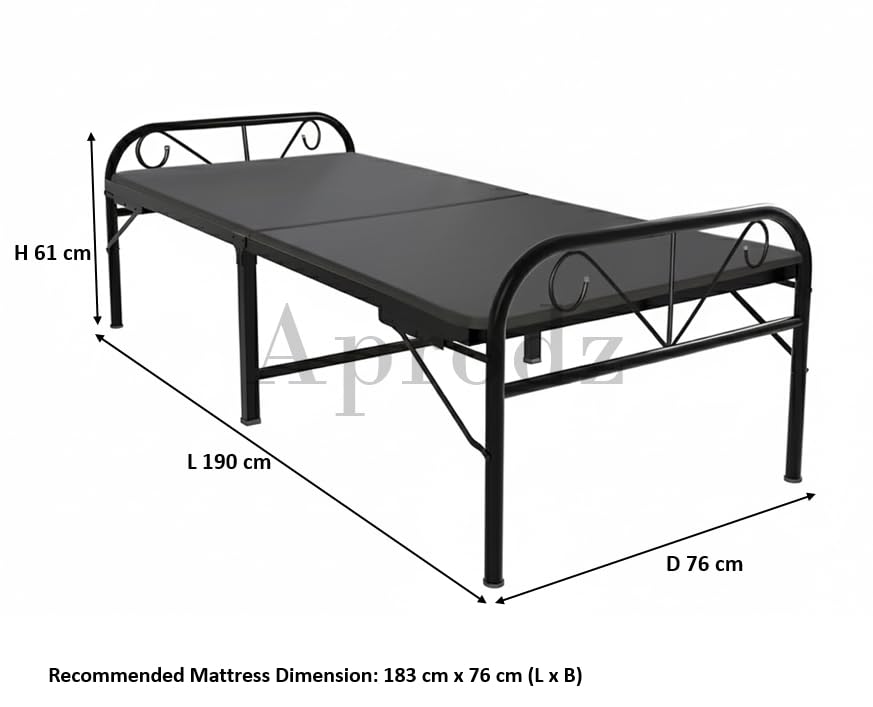 Image of APRODZ Metal Folding Bed Single Bed for Sleeping Single Foam Mattress | No Assembly Required |Powder Coated Bed with Headboard for Sleeping /Guests /Rented Apartments /Bedroom (2.5ft x 6ft Black)
