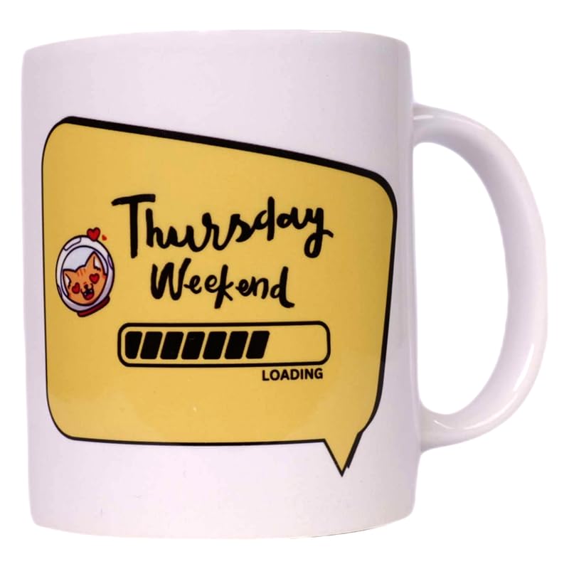 SUN SIDE BY MISHA HQ Ceramic Days of The Week Mug Tea-Coffee for Home Office Gift White/Multicolored (Thrusday)