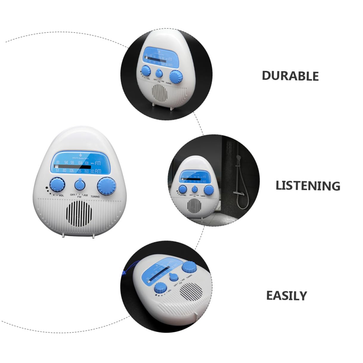 Duschradio Kleiner Tragbares Stereo Radio mit Abs Material und Kompakter Bauweise für Badezimmer und Dusche