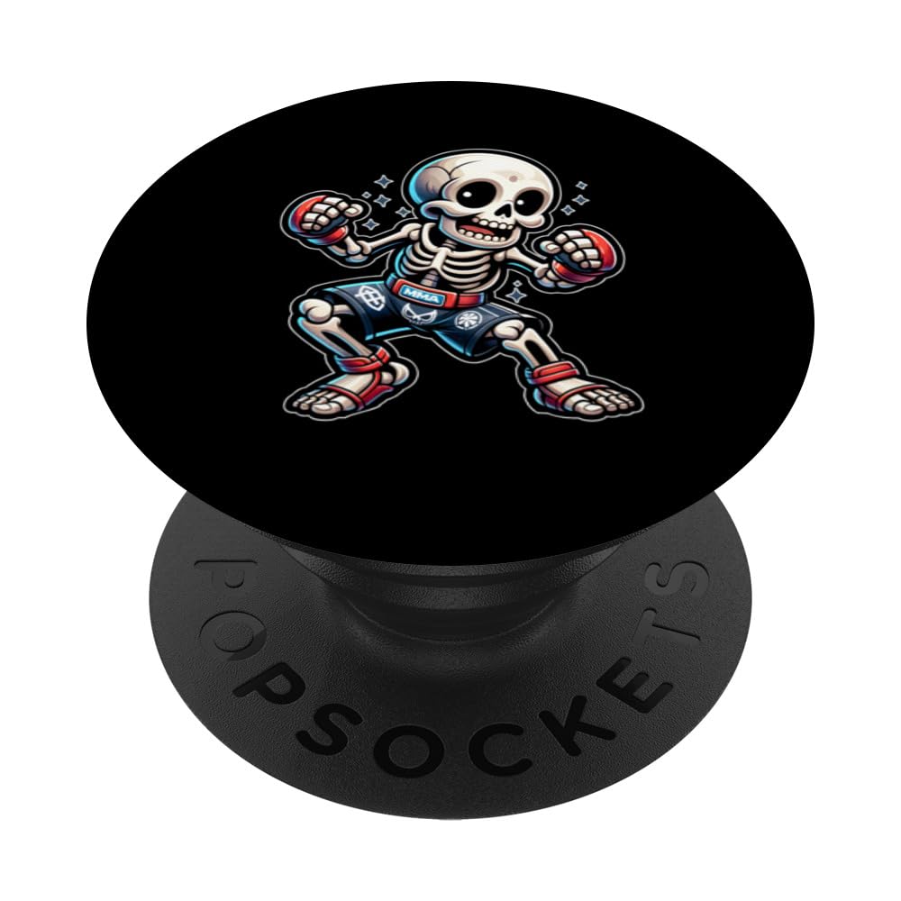Kickboxing Skeleton Kickboxer muay thai mma fighter PopSockets Swappable PopGrip, Black