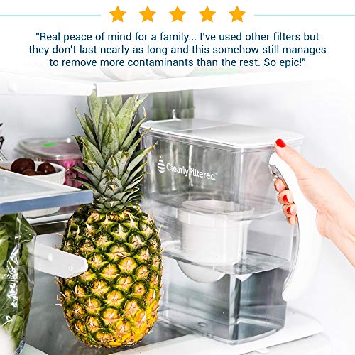 Clearly Filtered Water Filter Pitcher | Guaranteed to Remove More Contaminants Than The Top 5 Leading Brands Combined | Tested to NSF Standards | 10 Cup Purifier, 1 Filter Cleans 100 Gallons of Water