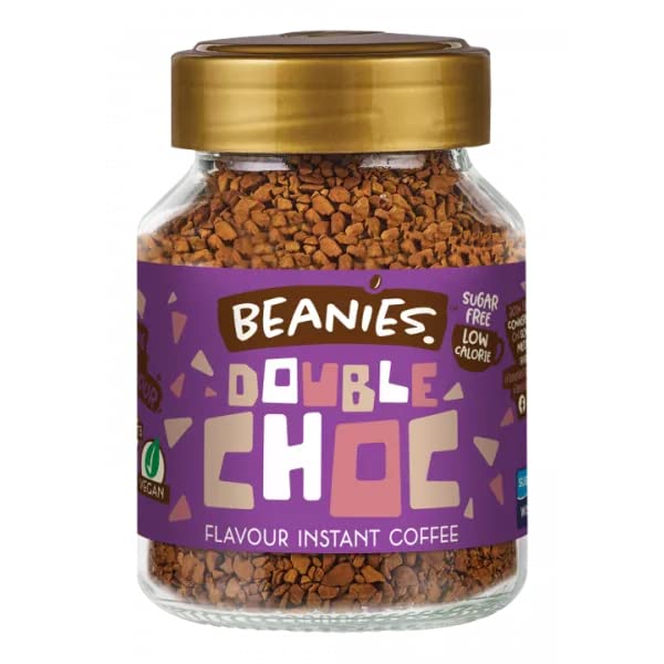 BEANIES Flavoured Instant Coffee Powder - Double Chocolate Hot & Cold Coffee Makes 25 Cups 100% Arabica Light Roasted Coffee Sugar Free 50g. Bottle (Double Chocolate)