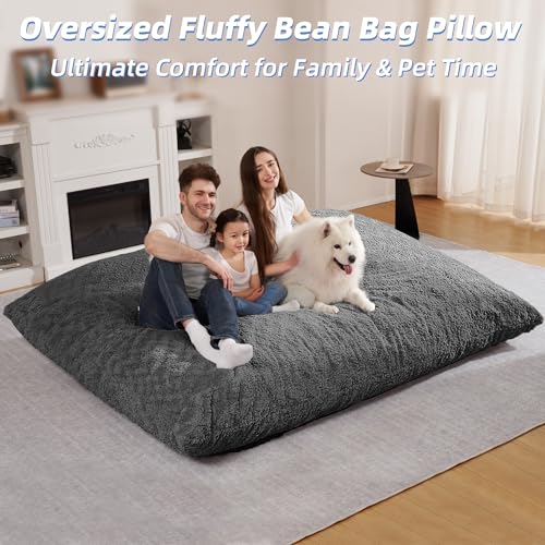 Image of HABUTWAY 4 in 1 Bean Bag Chair, Giant Memory Foam Filling Bean Bag Sofa, Adult Bean Bag Chair, Machine Washable Faux Fur Cover, Bean Bag for Adult (Grey)