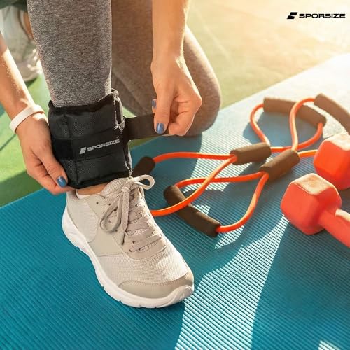 SPORSIZE Ayak Bileği Ağırlıkları – 0.5kg, 1kg, 1.5kg, 2kg, 2.5kg, 3kg, 4kg, 5kg – Ayarlanabilir Kayışlı, Mavi & Siyah, Yürüyüş, Fitness ve Evde Antrenman için (Siyah, 2.5 KG)