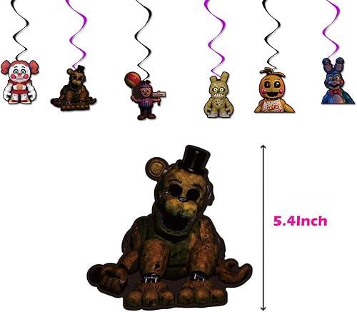 Miniatura 6 de Suministros para fiestas, juego de 40 unidades, 1 pancarta de Five Nights Freddy, 20 globos, 6 espirales colgantes, 1 adorno para pasteles, 12