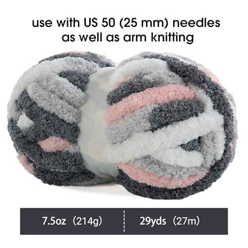 Image of MABOZOO Tie Dye Chunky Yarn for Crocheting & Knitting, 8 Pack - Soft Plush Grey Fluffy Jumbo Chenille Yarn,Giant Thick Fuzzy Bulky(26 yds, 8 oz Each Skein)