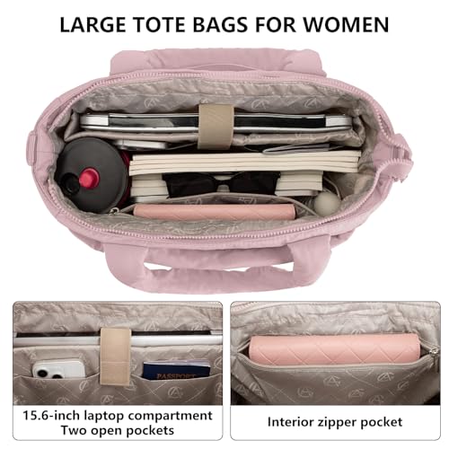 Image of Puffer Tote Bag for Women Quilted Nurse Bag Lightweight Work Bag for Teacher Travel Handbag with Multiple Pockets