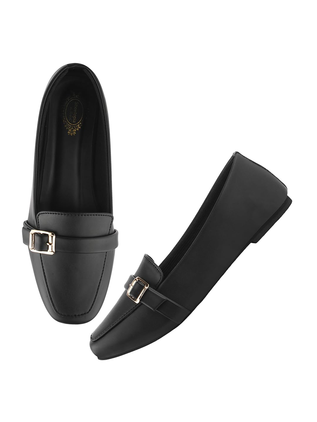 Shoetopia Women’s Elegant Bow Ballet Flats Designer Pattern Slip-On Shoes with Metal Buckle Accent & Comfort Sole