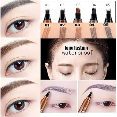Image of 4-Point Waterproof Eyebrow Pencil (1 Pc, Black), Micro-Fork Tip Brow Pen for Natural Hair-Like Strokes, Long-Lasting Smudge-Proof Eyebrow Sketch Pen, Fine Tip, Easy Application