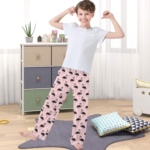 Boy's Pants Simple Black Flamingo Pink Jogger Pants Elastic Waist Long Bottoms Trousers with Pockets 6-14 Years4