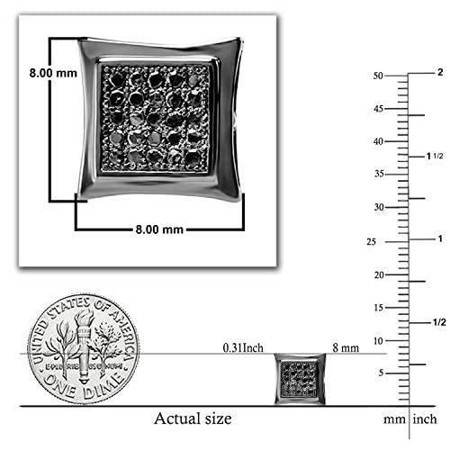 Dazzlingrock Collection 0.12 Carat (ctw) Round Black Diamond 8mm Kite Hip Hop Iced Out Studs in Black Plated Sterling Silver, Unisex Design Ladies, Mens Real Diamond Earrings3