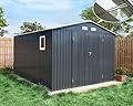 VanAcc 10x12x7.5 FT Outdoor Storage Shed, Galvanized Steel Metal Garden Sheds with 2 Light Transmitting Window and Double Lockable Door, Oversized Tool Sheds for Backyard Patio Dark Grey/White