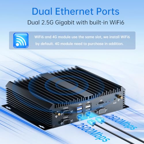 Image of msecore Industrial PC, Fanless Mini Computer with Core i5-8250U, 8G RAM 256G SSD, Dual 2.5G LAN, 6*COM RS232, Support 4G Module /SIM, Wi-Fi 6, 1*HDMI 1*VGA, Windows 11 Pro