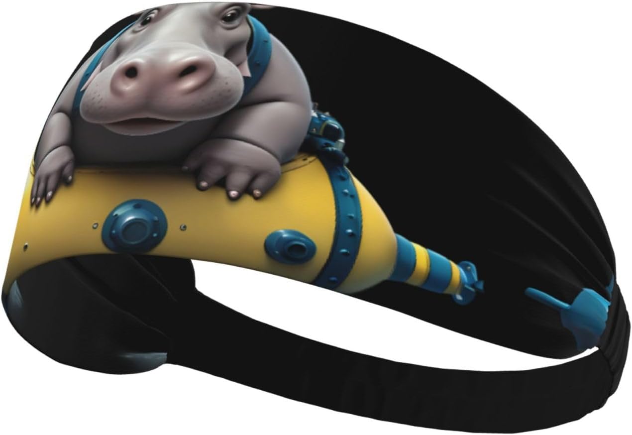 Elastic Sports Headband Hairband HYTTER Hippo in Submarine Picture Spandex, Soft, Breathable, Quick-Dry