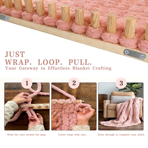 FRYTEPUYE 46\" Chunky Blanket Loom - Loom for DIY Throw Blankets, Adjustable Size Hand Knitting Yarn Chunky,No Needles Required,Beginner Friendly Yarn Craft
