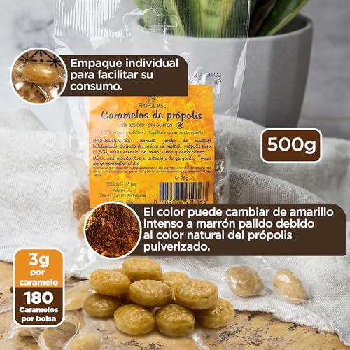 Miniatura 3 de 500 G - Caramelos De Propoleo Sin Gluten Y Sin Azucar. Elaborado Con Propolis Puro Finamente Troceado. Recomendado Para El Mal Aliento, El Aparato Bucal Y La Garganta.