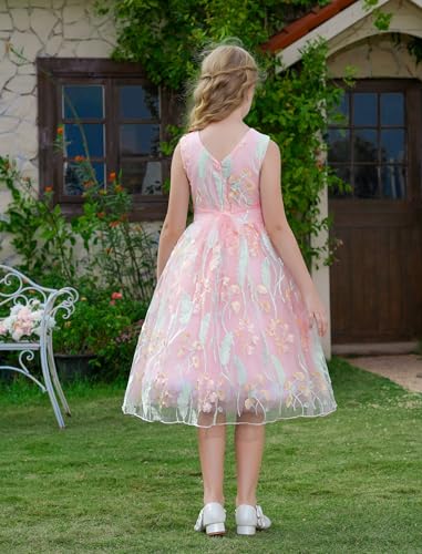 IMEKIS Girls Embroidered Flower Dress Kids Princess Sleeveless Tulle Formal Party Evening Dresses 3-10T4