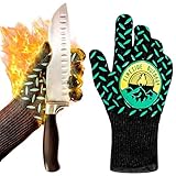 Fireside Outdoor Thermal BBQ Gloves Heat Resistant Cooking - Thermal Grill Gloves, Oven Mitts Heat Resistant, Oven Glove for Campfire Grilling, BBQ Mitts, Meat Smoking Accessories - 932°F Resistance