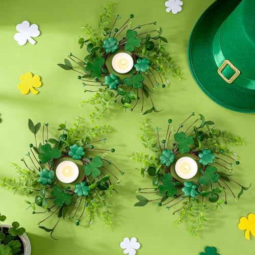 Image of Pillar Candle Ring Wreaths Mini Purple Lavender Table Centerpieces Wreath 9 Inch Wreath for Cabinets Artificial Farmhouse Lavender Wreaths for Front Door Porch Wall Window (6, St.Patrick-1)