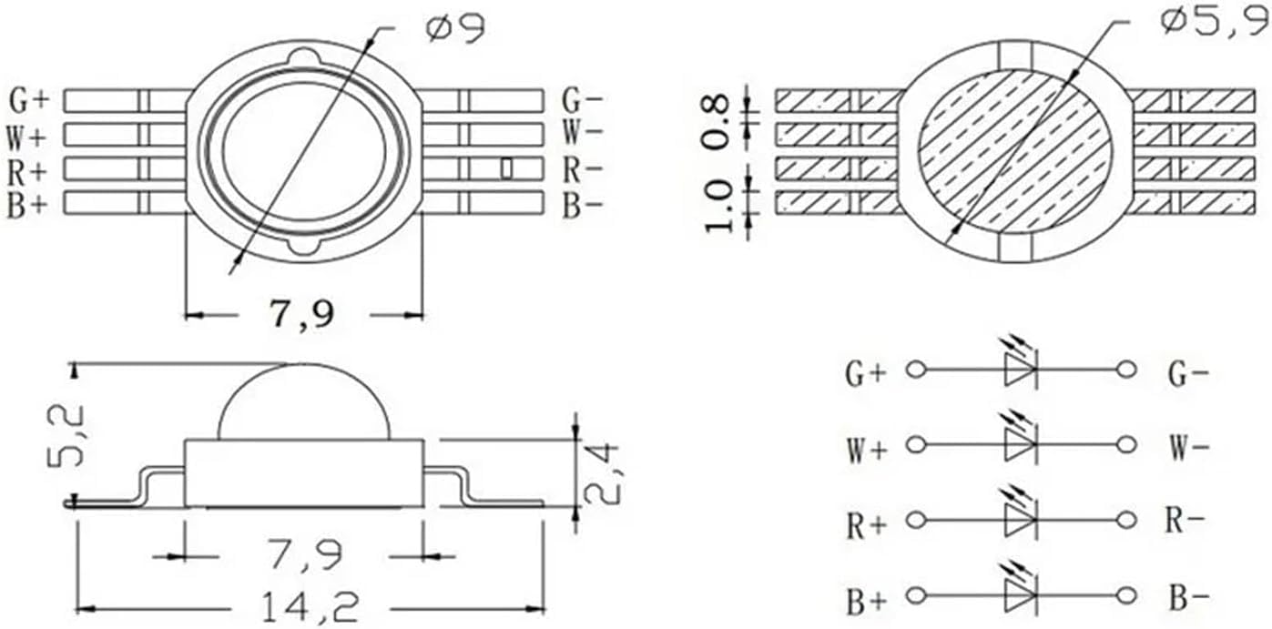 TOPXCDZ RGB RGBW RGBWY RGBWYV High Power LED Chip 3W 4W 15W 18W Colorful DIY molding LED Stage Lights Source 4pin 6pin 8pin 10pin 12pin (4W 8Pins RGBW)