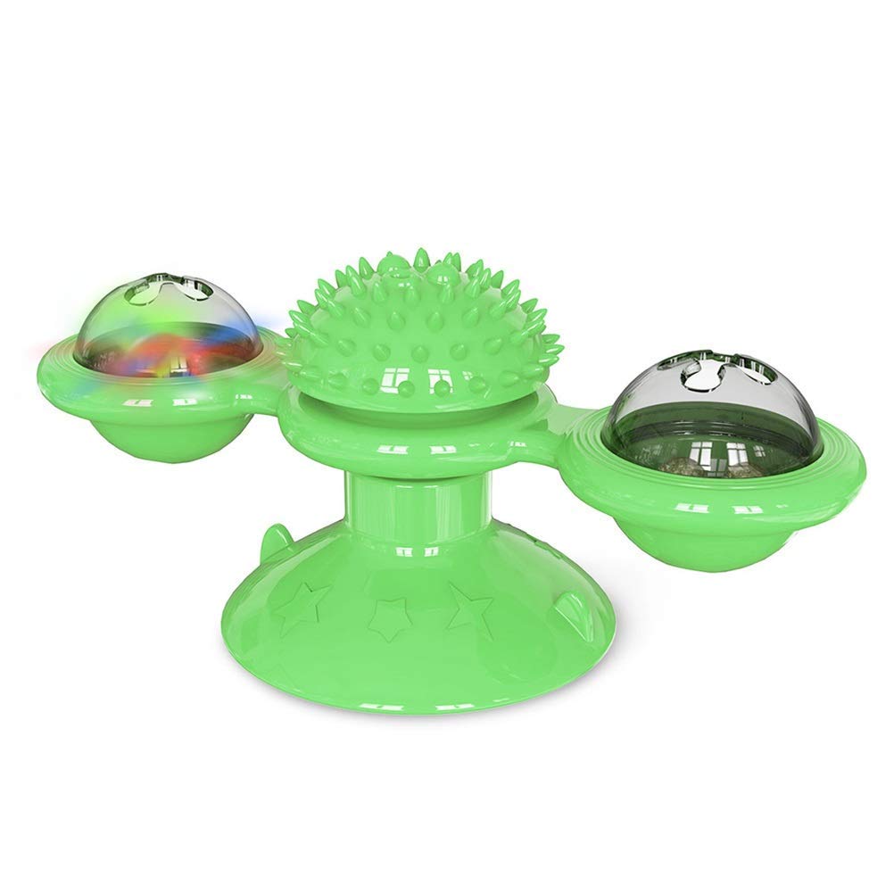 Jouet moulin à vent pour chat rotatif vert avec herbe à chat et balle LED interactive