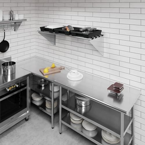 Image of AmGood 18 in. x 48 in. NSF Stainless Steel Tubular Wall Shelf | Heavy-Duty Metal Shelving for Appliances & Equipment | Ideal for Kitchen, Restaurant, Garage, Laundry, Utility Room