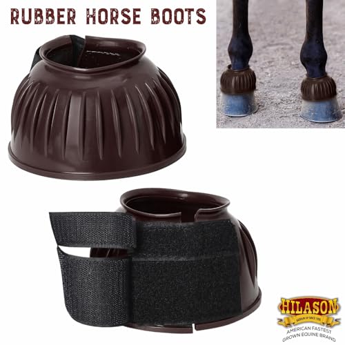 Image of HILASON Western Horse Rubber PVC Ribbed Double Hook and Loop Bell Boots Training Protective Shock Absorbing Leg