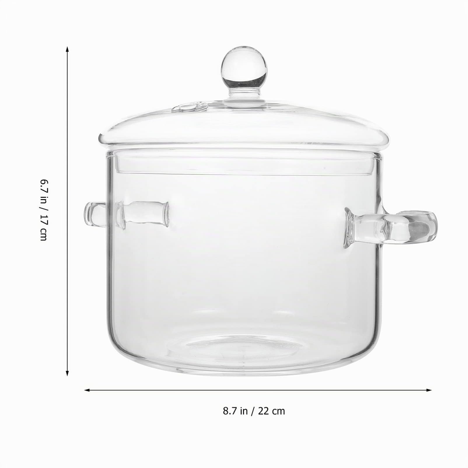 OUNONA Pentola in Vetro Borosilicato Alta Densità Da 1900Ml Con Coperchio E Maniglie Ergonomiche Ideale Per Cucina Induzione Zuppe Noodles Istantanei E Stufati Domestici