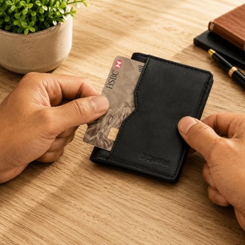 Image of Mens Slim Minimalist Leather Wallet, Thin Bifold Credit Card Wallet for Men