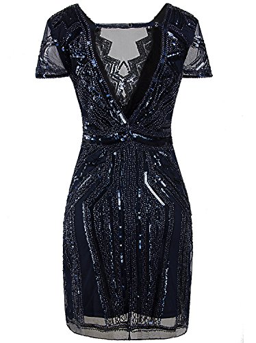 Image of Vijiv 1920s Short Prom Dresses V Neck Inspired Sequins Cocktail Flapper Dress