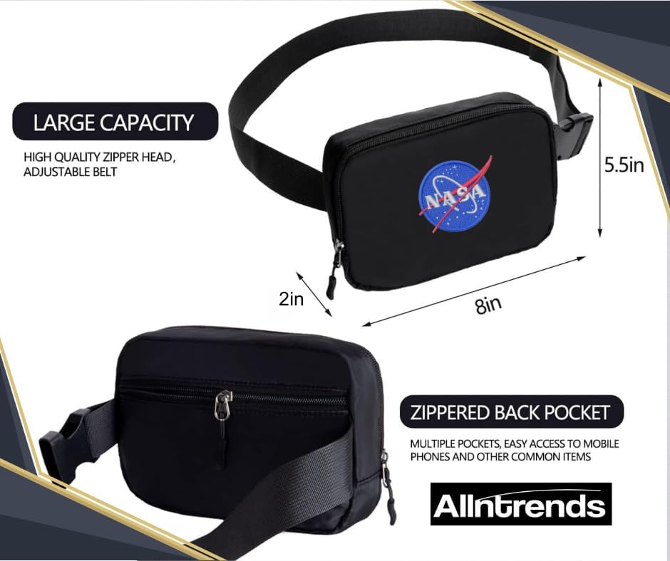 Unisex NASA Mini Belt Bag with Adjustable Strap Small Waist Pouch for Workout Running Traveling Hiking (Black)