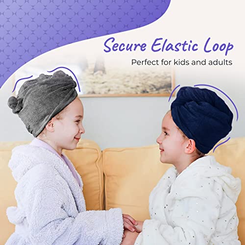 Turbie Twist Microfiber Hair Towel Wrap For Women And Men | 4 Pack | Bathroom Essential Accessories | Quick Dry Hair Turban For Drying Curly, Long & Thick Hair (Pink, Blue, Grey, White) #TOP4