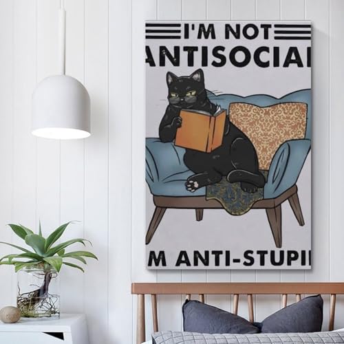 Poster chat noir vintage 60x90 cm impression toile rétro - 5