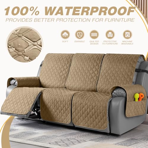 Image of TAOCOCO 100% Waterproof Recliner Covers, Recliner Sofa Covers with Leg Straps, Reversible Recliner Couch Cover for Reclining Chair, Washable Couch Protector for Pets Kids(3 Seater, Camel)