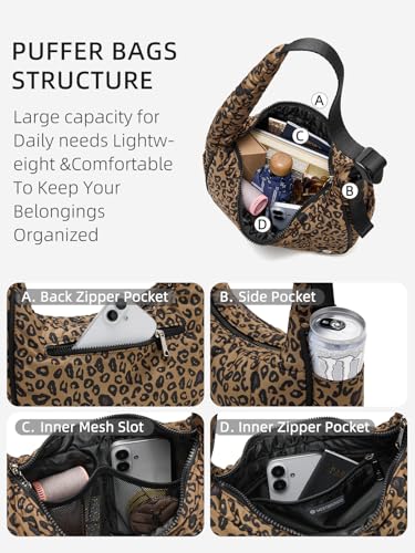 Image of WESTBRONCO Small Puffer Crescent Shoulder Bag for Women, Nylon Quilted Shoulder Purses, Puffy Handbags with Adjustable Strap